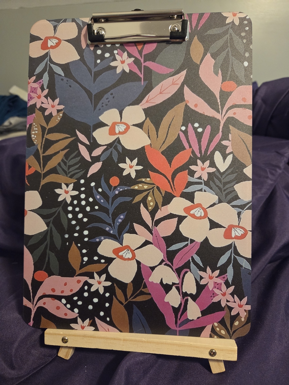 Floral Pattern Clipboard in Black with Pink & Cream Blooms